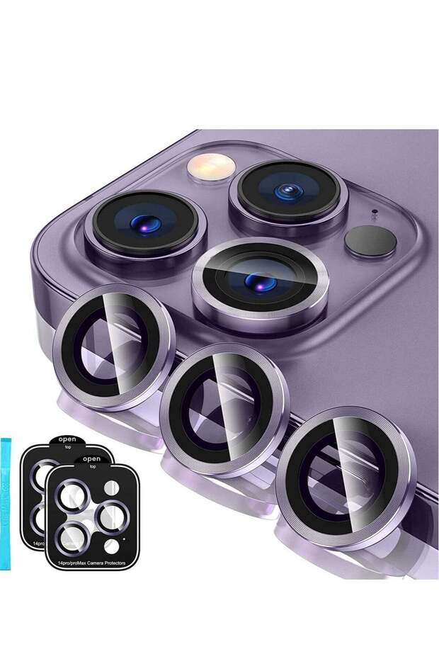 iPhone 14 Pro / 14 Pro Max Camera Lens Protector, 9H Tempered Glass Metal Ring