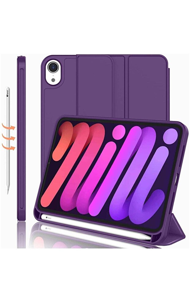 NEW Smart Case with Pencil Holder for iPad Mini 7 – Trifold Stand, Soft TPU Back, Auto Wake/Sleep