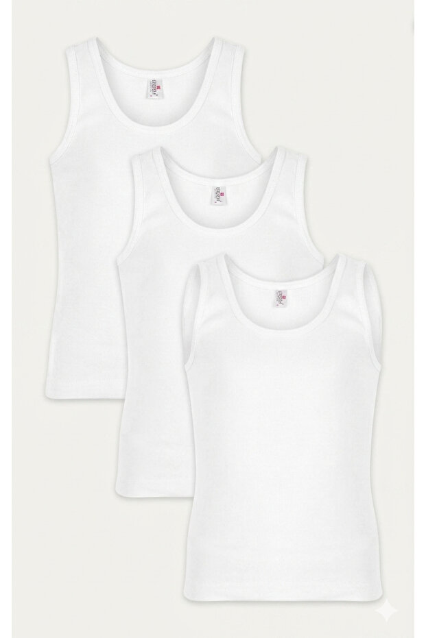 3050 3-Pack White 100% Cotton Ribbed Boys' Undershirt Set 1 - 14 Years