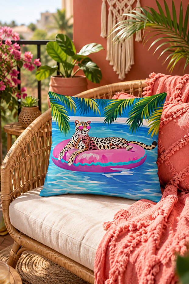 Leopard Tropical Patterned Decorative Throw Pillow Cover for Pool Summer Home Decor 43X43 cm