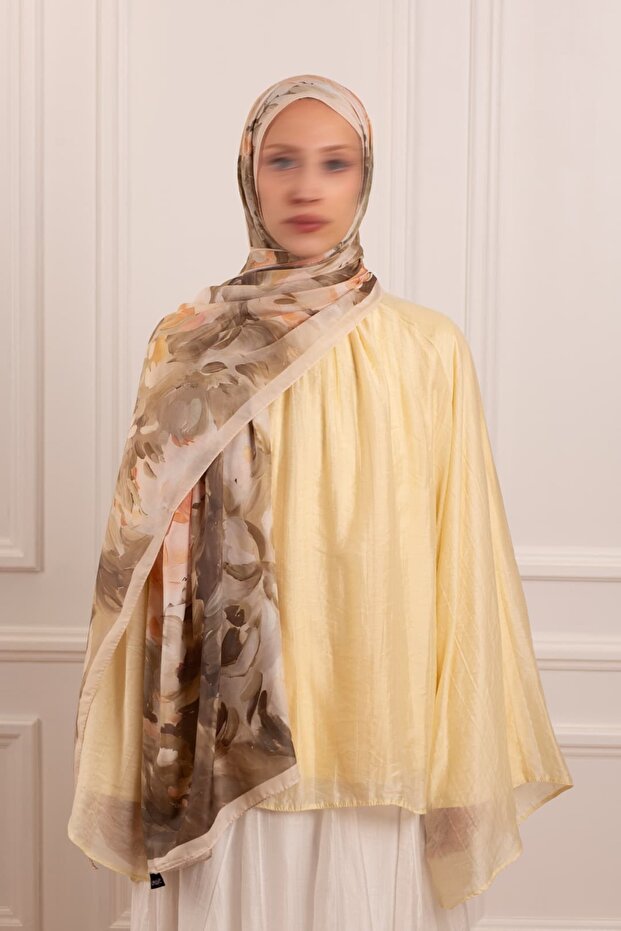 Spring Canvas Patterned Soft Shawl Olive - 5