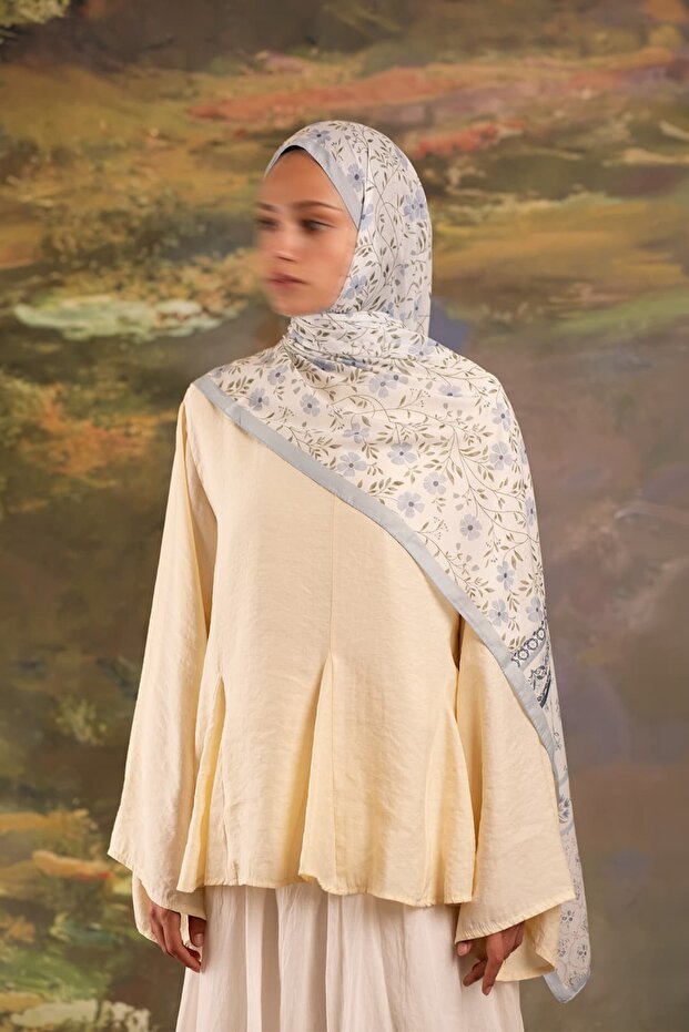 Flora Patterned Soft Shawl Ice Blue - 2