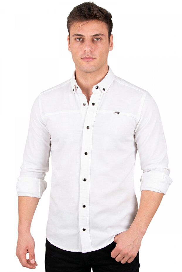 White Slim Fit Lycra Snap Closure Cotton Men's Shirt – Modern Slim Fit 2300412