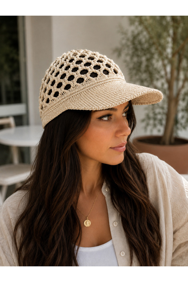 Handmade Mesh Sparkling Knitted Summer Visor Hat - Bohemian Crochet Sunshade Hat - Beach & Daily Use
