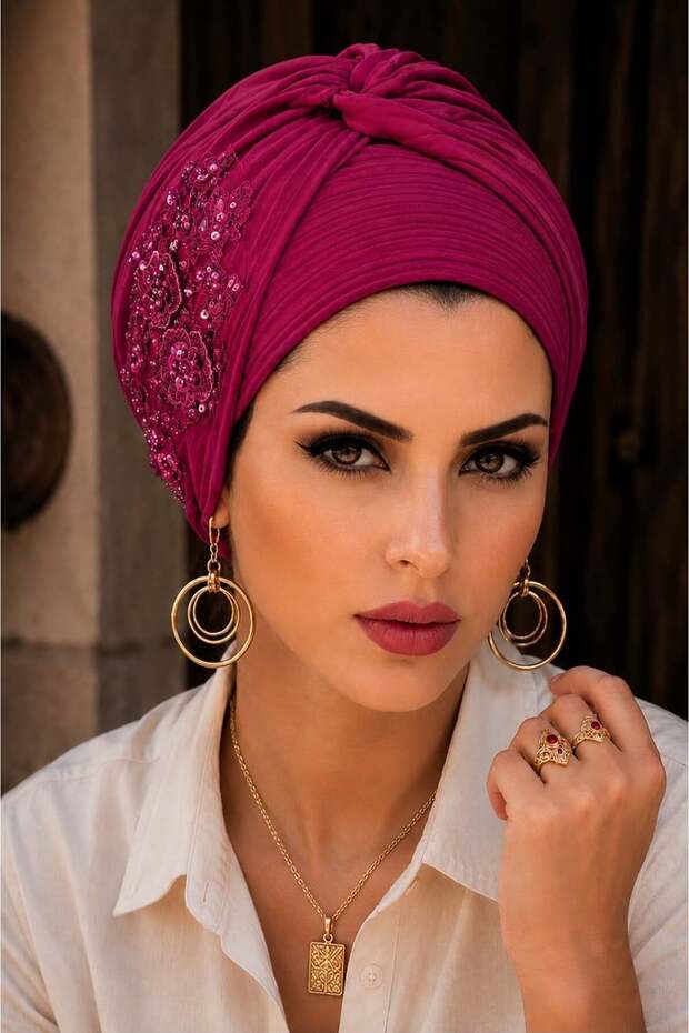 قبعة بونيه مزينة بنمط تفاصيل ملتوية بلون الكرز