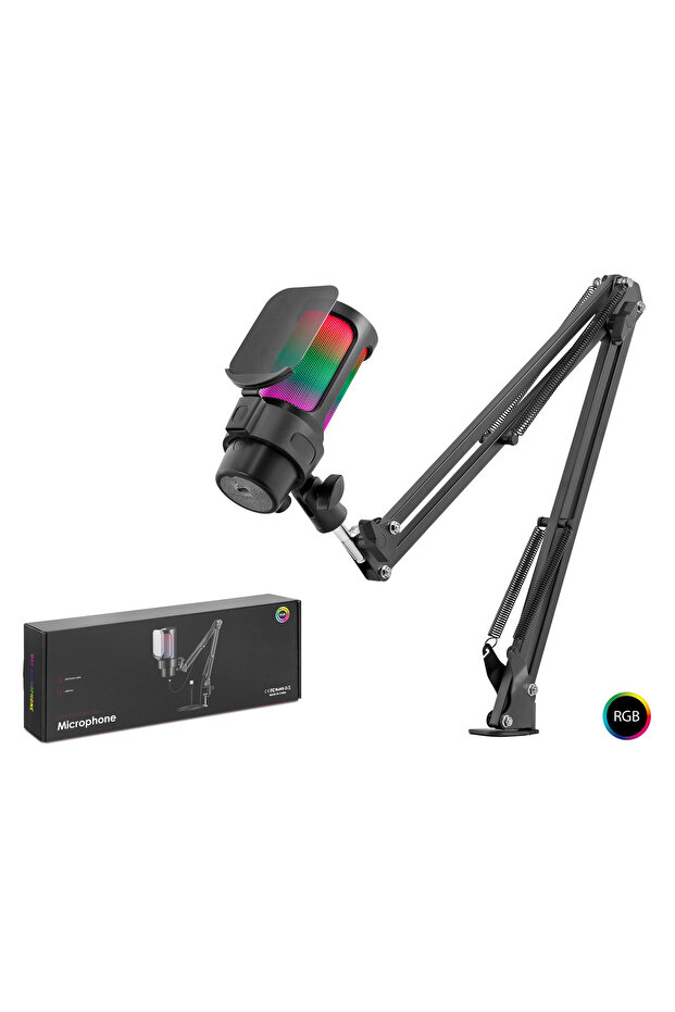 مجموعة ميكروفونات RGB مع ذراع ميكروفون من النوع C 192 كيلو هرتز 24 بت أسود M835B