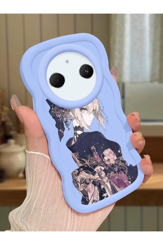 Redmi A3 Pro Compatible Case Camera Protector Blue Silicone Couple Phone Case Girl Pattern