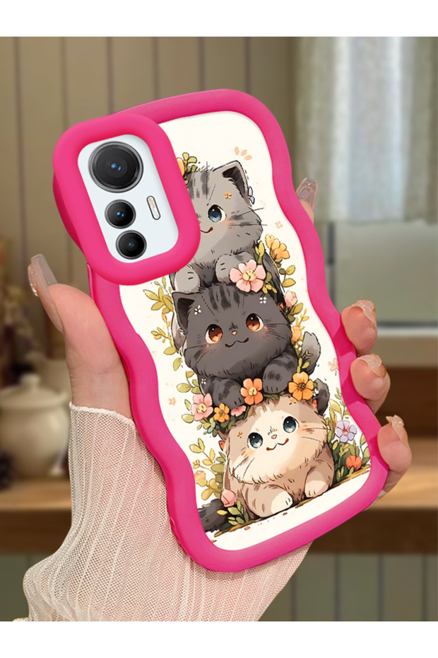 Mi 12 Lite Compatible Case Camera Protector Red Silicone Couple Phone Case Cat Pattern