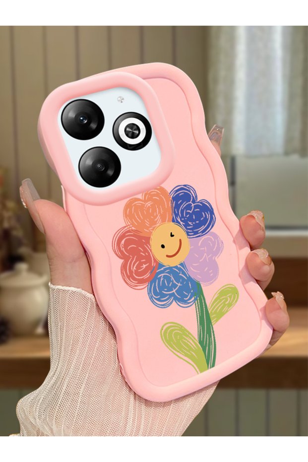 Infinix Smart 8 Pro Compatible Case Camera Protector Pink Silicone Couple Phone Case Floral Pattern