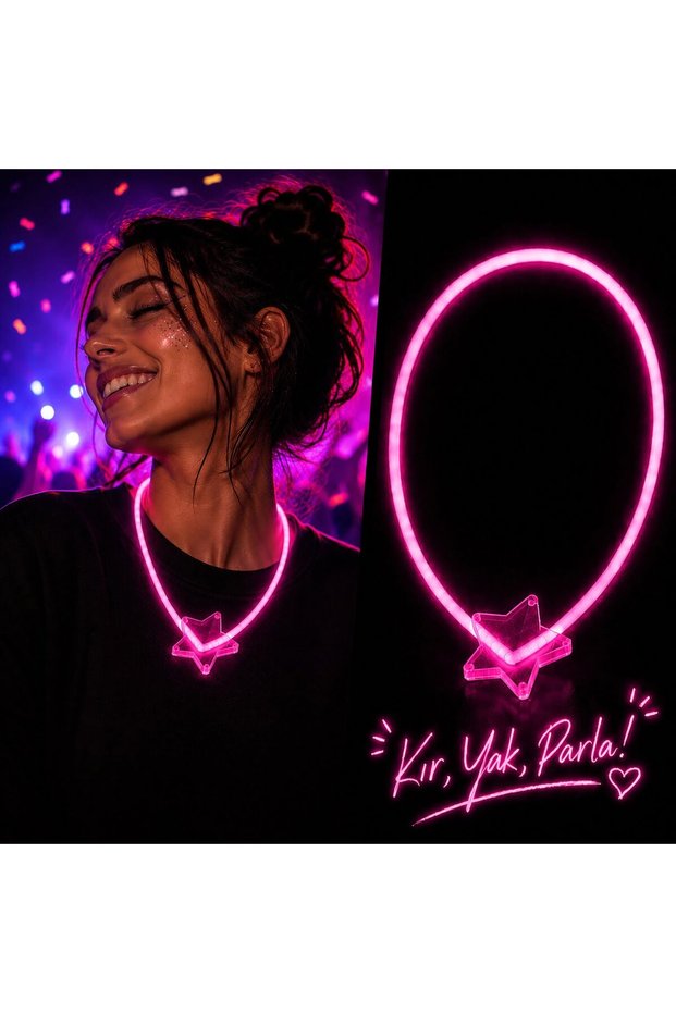 Phosphorescent Star Party Necklace – Neon Light Necklace in Pink Color
