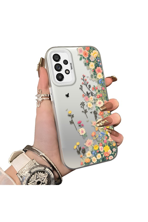 Samsung Galaxy A73 Compatible Silicone Edge Hard Back Case Couple Phone Case with Floral Pattern