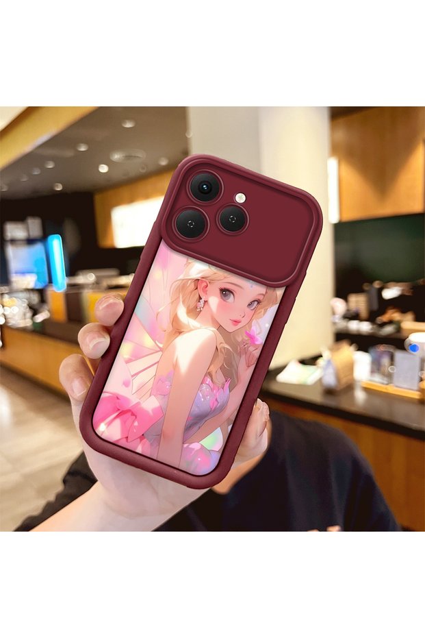 Tecno Spark 40 Compatible Case Camera Protector Burgundy Silicone Couple Phone Case Girl Pattern