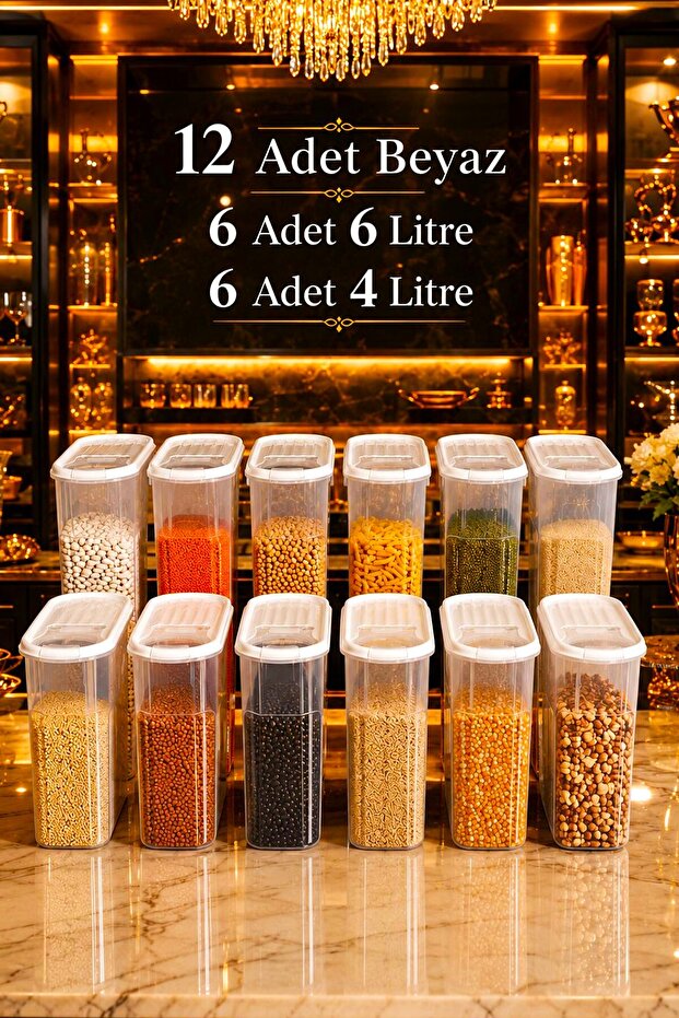 12 Pieces White Food Storage Containers (6 and 4 Liters) Pantry Box Luxury Stylish Box Dowry Set