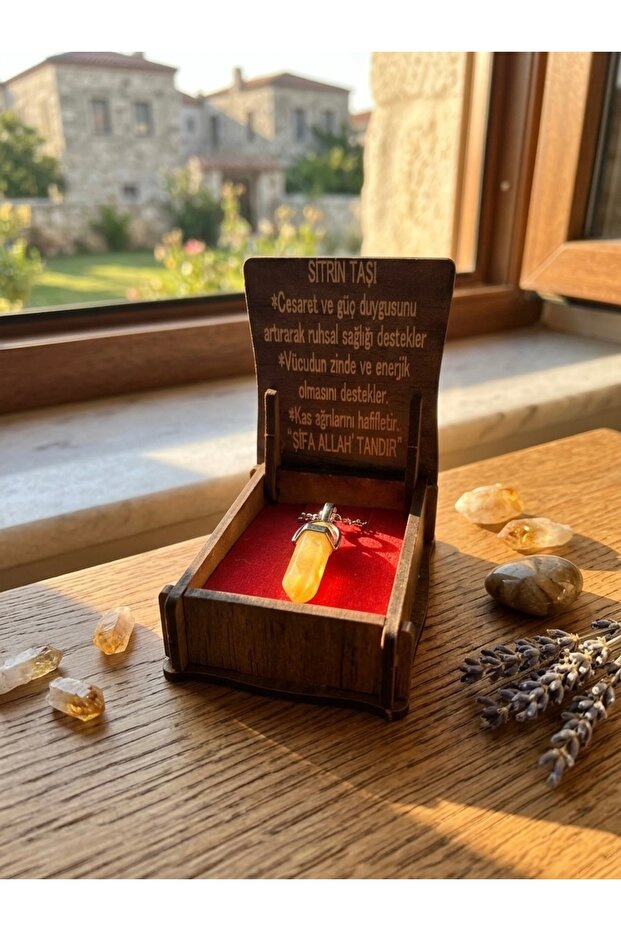 Citrine Stone Natural Stone Nail Model Necklace with Wooden Box