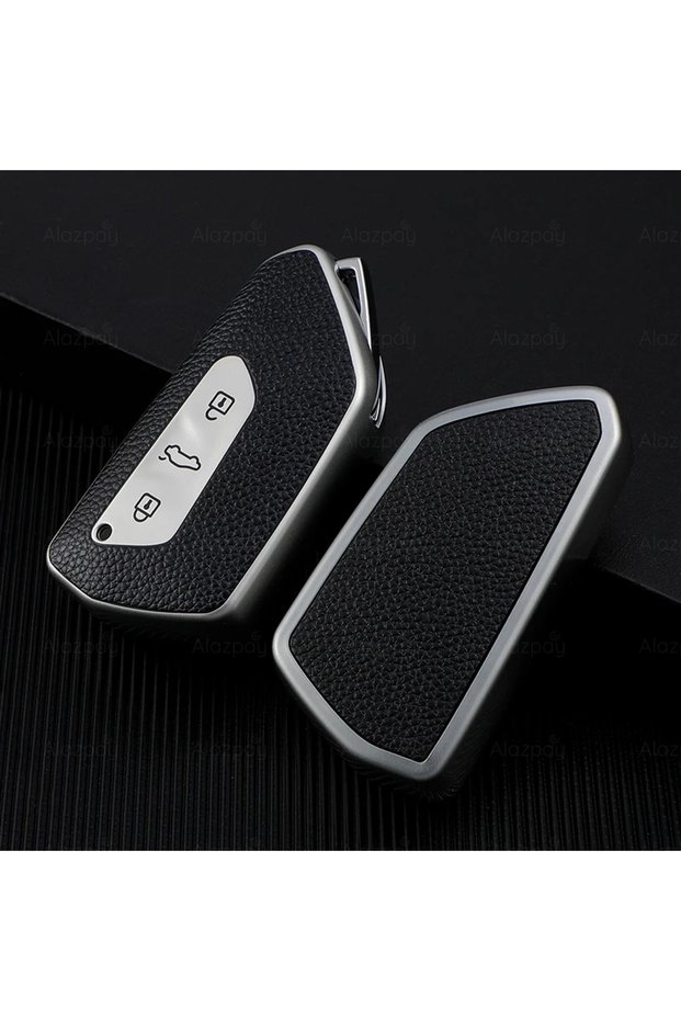 Volkswagen Compatible Golf, Passat, Tiguan, T-Roc, Taigo, Touareg, Caddy, Id 4, 7 Leather Look Tpu Key Case Cover (Silver)
