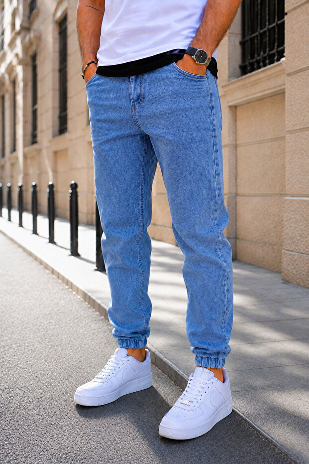 Men's Straight Jeans with Elastic Cuffs