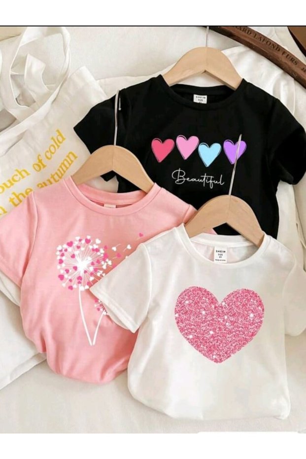 New Season 3-Piece Set Girls' T-Shirt, Multi-Color, 100% Cotton