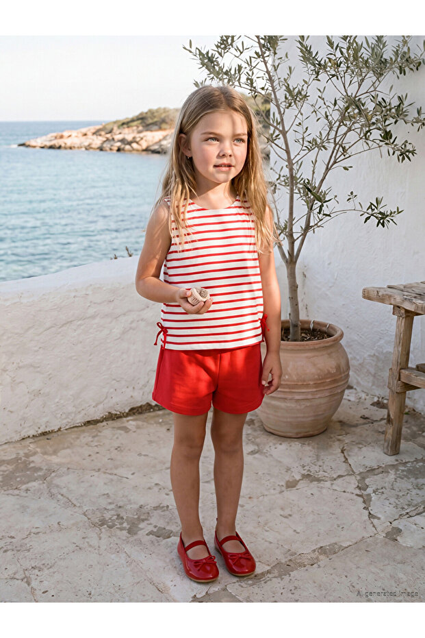 Lcw Kids Red Striped Girls' Set