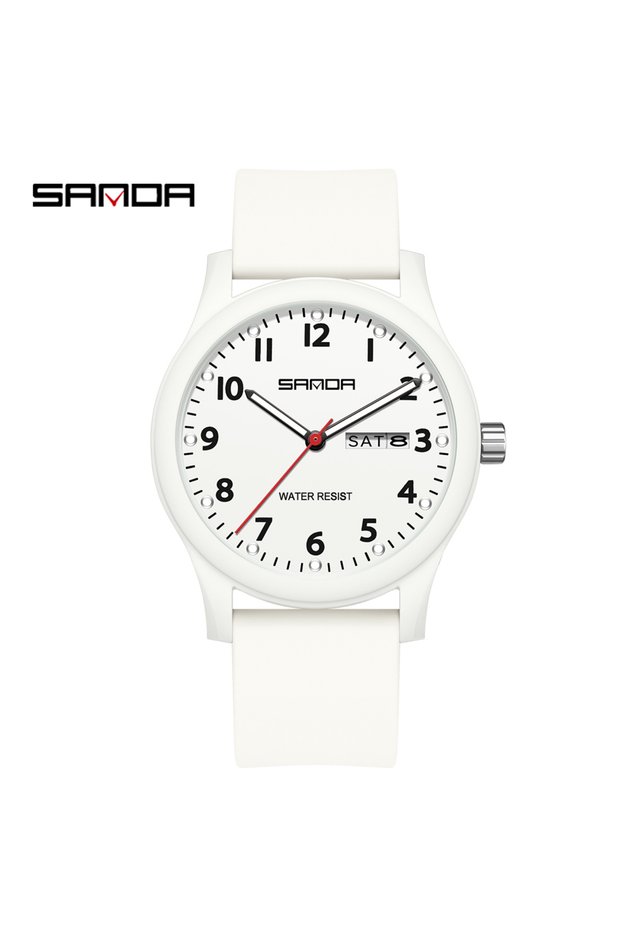 White SANDA 3263 Fashion Casual Men Watch Silicone Strap Waterproof Luminous Clock Unisex Wristwatch