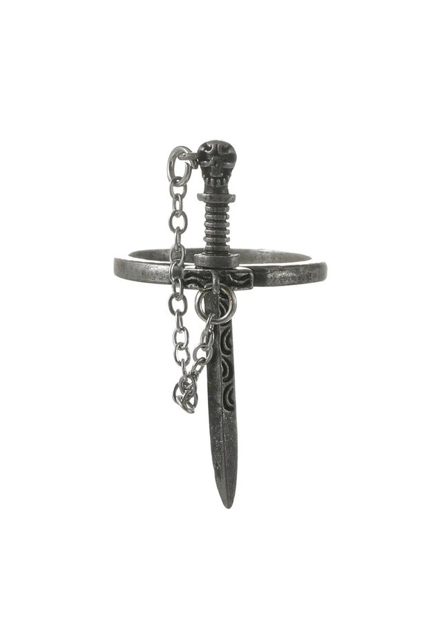 ZB6007-1 Fashion New Gothic Dark Cross Sword Ring Personalised Chain Tassel Skull Sword Ring Men's &