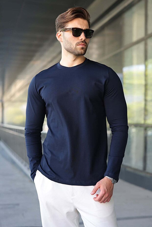 Navy Blue 100% Cotton Slim Fit Men's T-Shirt E7187