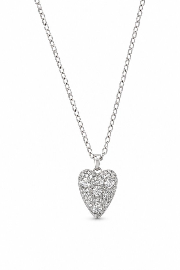 Steel Heart Necklace with Zircon Stone Women's Necklace Gift for Lover