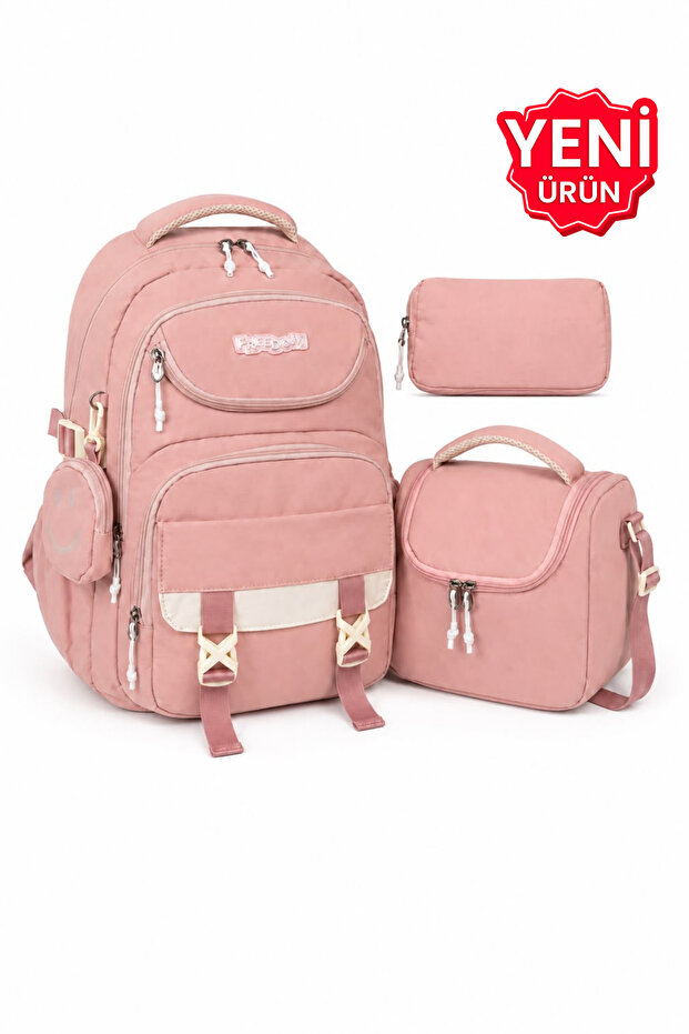 4-Piece Tsylon Fabric Waterproof Primary School Bag Set with Lunch Bag, Pen Holder and Accessory Bag