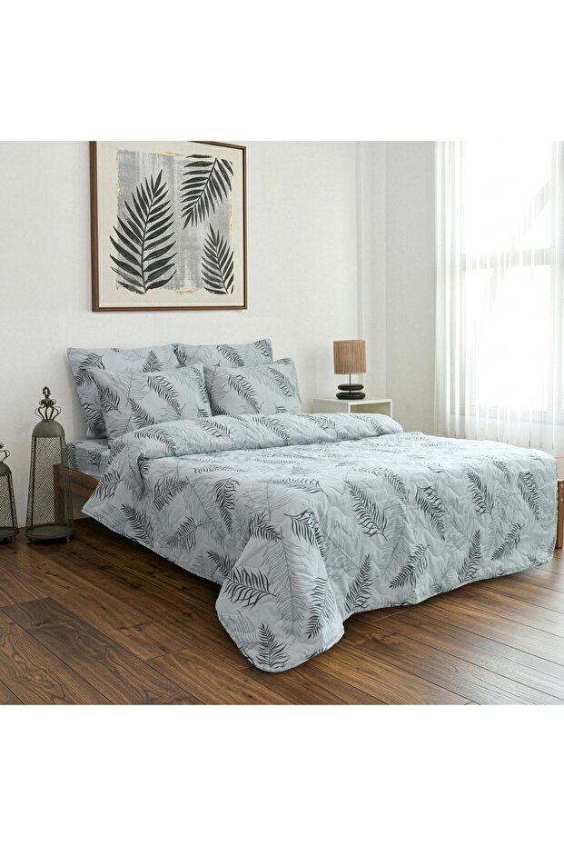 Double Feather Patterned Multi-Purpose Bedspread & Pike with 2 Pillowcases / 200*220