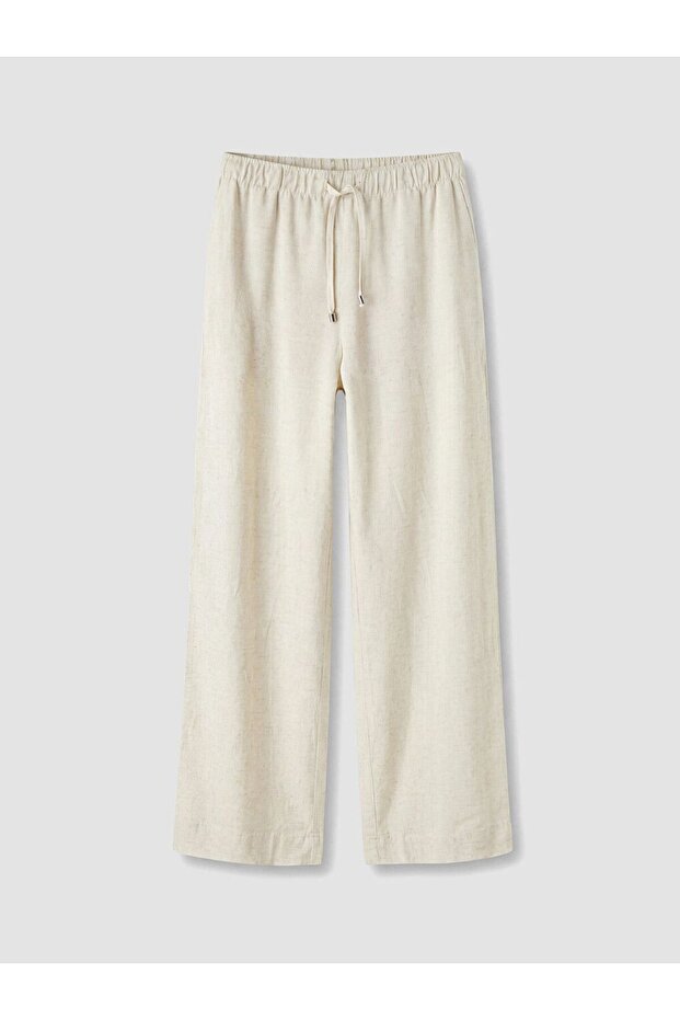 Xside Beige Women's Linen Blended Pants with Elastic Waist