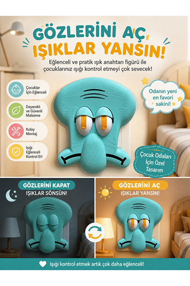 Children's Room Light Switch Figure – Fun Switch Cover with Opening and Closing Eyes
