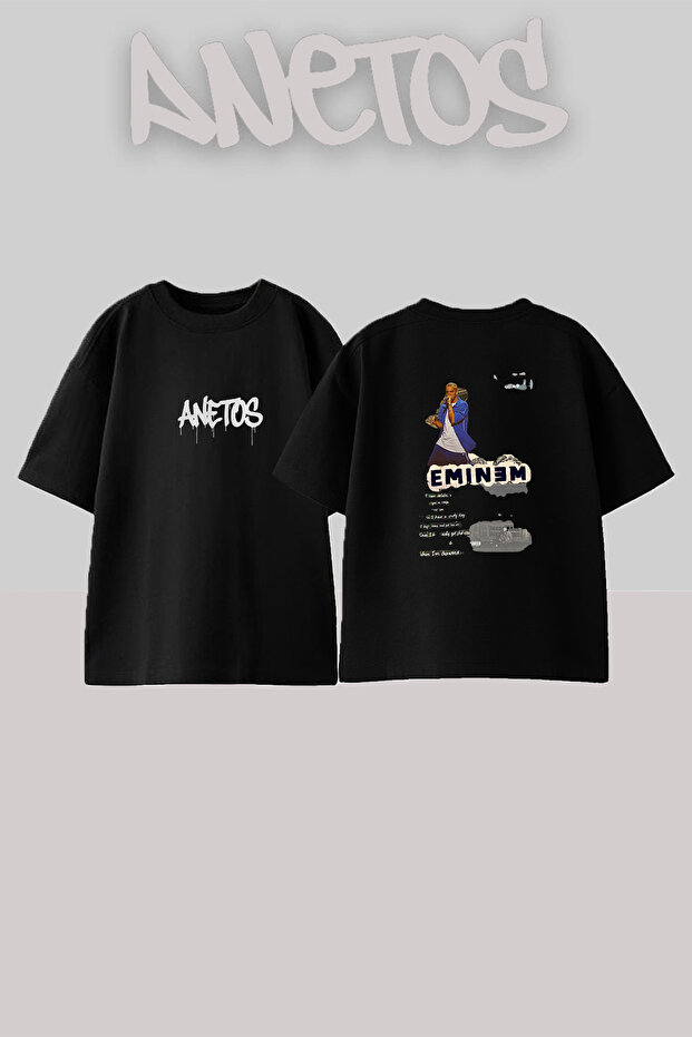 Eminem_54 Design Printed Unisex Oversize Black Tshirt