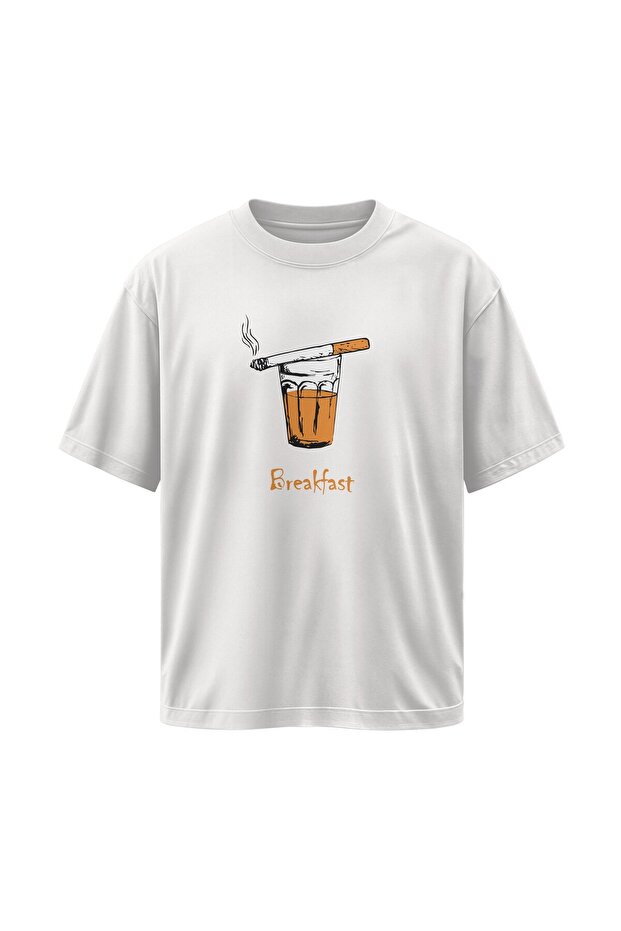Breakfast Oversize Unisex White T-Shirt