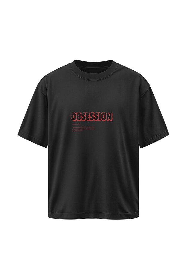 تي شيرت أسود كبير الحجم للجنسين من Obsession