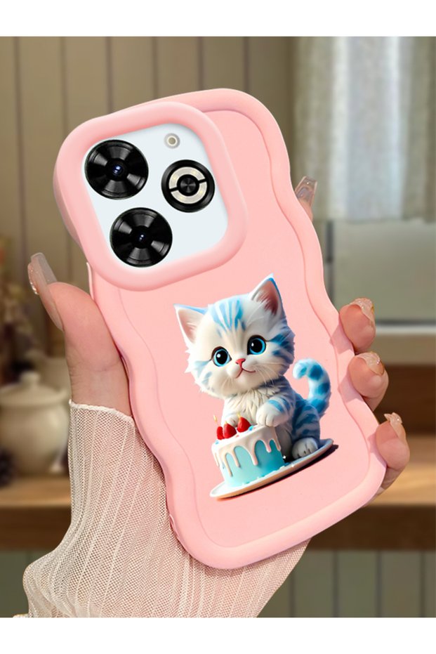 Infinix Smart 8 Plus Compatible Case Camera Protector Pink Silicone Couple Phone Case Cat Pattern
