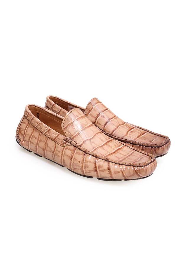 Camel Color Laceless Genuine Leather Men's Shoes