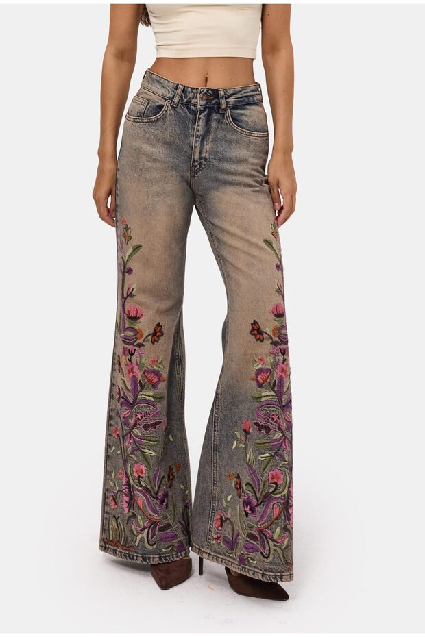 Women's T.Kot Color 4W6-85 Flare Fit Embroidery Design Denim Jean