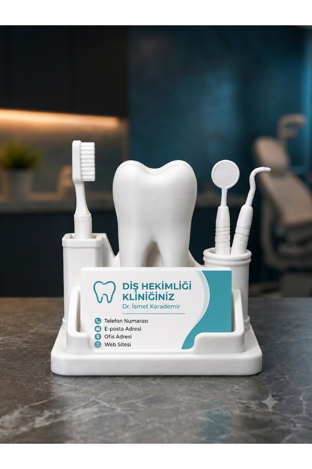 Dentist Desktop Organizer - Dental Themed Business Card Holder Stand