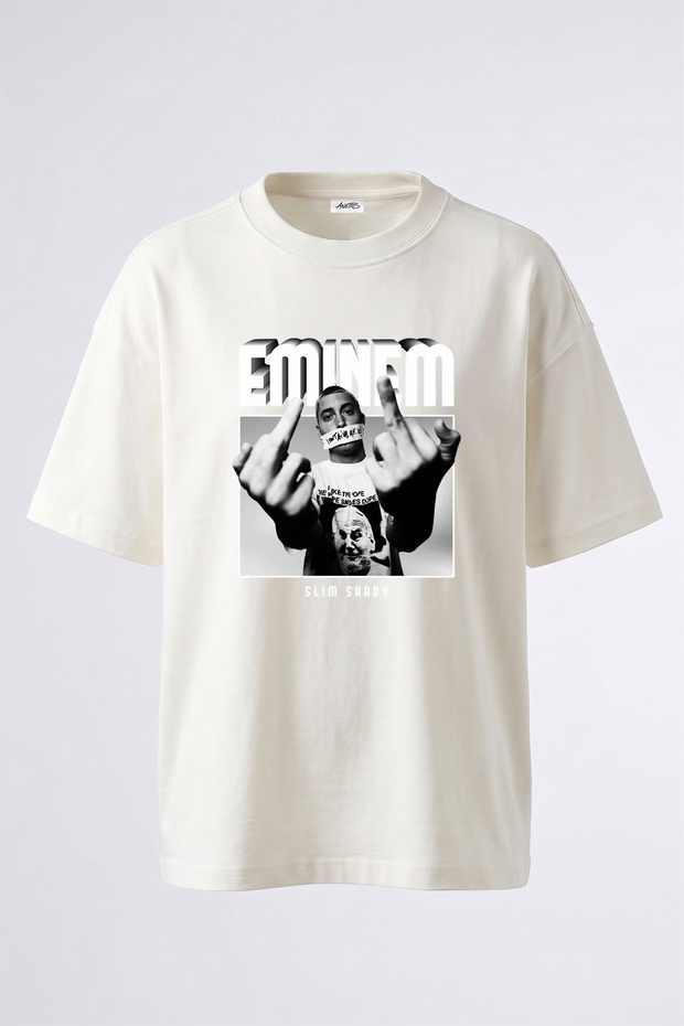 تي شيرت أبيض كبير الحجم مطبوع بتصميم Eminem_7 للجنسين