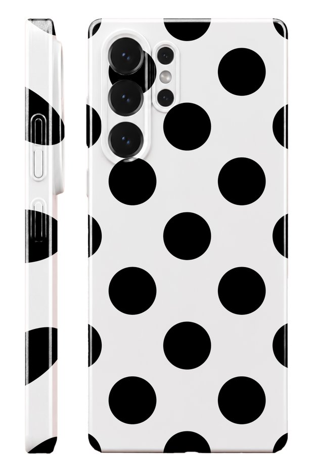 Samsung S25 Ultra Black Polka Dot Protect Slim Glossy Full Covering Print Camera Protected Phone Case