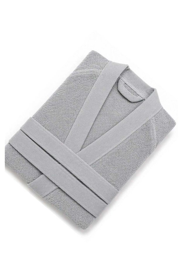 Unisex Light Gray Kimono Bathrobe 100% Cotton Soft Absorbent Spa & Hotel Quality Bath Robe for Men & Women