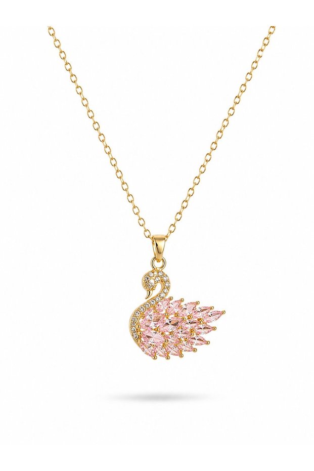 316L Steel Gold Color Chain Pink Zircon Stone Swan Model Women's Necklace