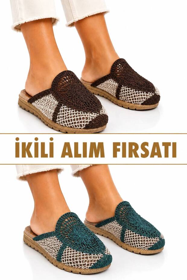 Women's Straw Knit Daily Travel Slippers Lightweight Comfortable Slippers