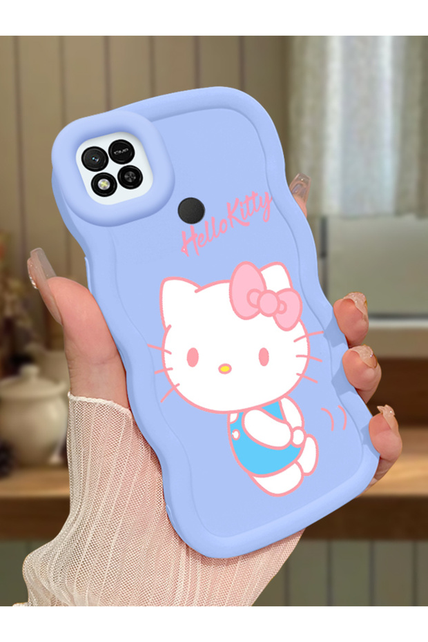 Redmi 10A Compatible Case Camera Protector Blue Silicone Couple Phone Case Kitty Pattern