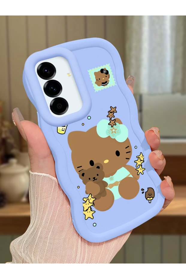 Samsung Galaxy A56 Compatible Case Camera Protector Blue Silicone Couple Phone Case Kitty Pattern