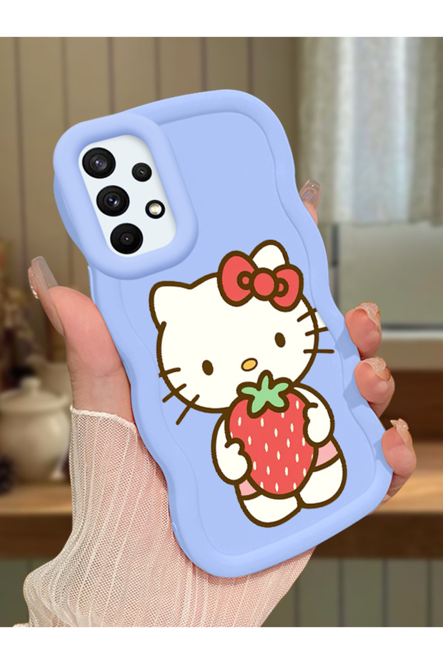 Samsung Galaxy A73 Compatible Case Camera Protector Blue Silicone Couple Phone Case Kitty Pattern