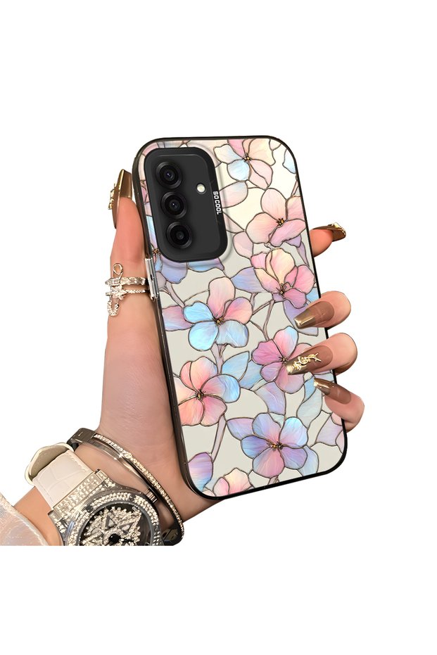 Samsung Galaxy A26 Compatible Silicone Edge Hard Back Case Couple Phone Case with Floral Pattern