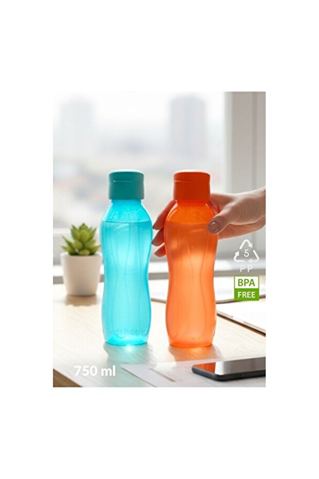2-Piece Bpa Free Water Bottle Set, Blue and Orange for Office, Sports and School