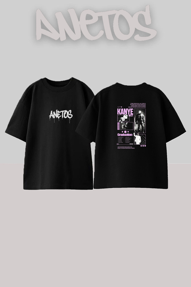Kanye Graduation Design Printed Unisex Oversize Black Tshirt