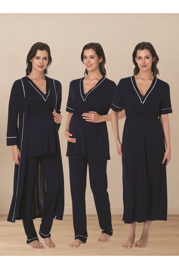 Pajama and Nightgown Set for Pregnant Women with Dressing Gown, Cotton, 4-Piece Set