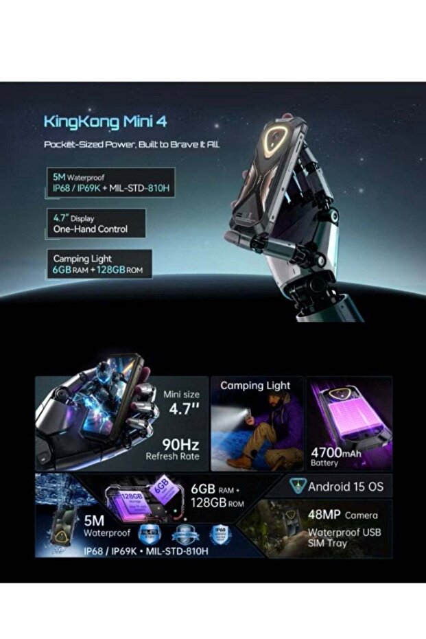 Mini Smartphone Android 15 KingKong MINI 4, 4.7-Inch mini screen, 90Hz, 4700mAh, 6RAM+128GB ROM, Mini Phone, NFC
